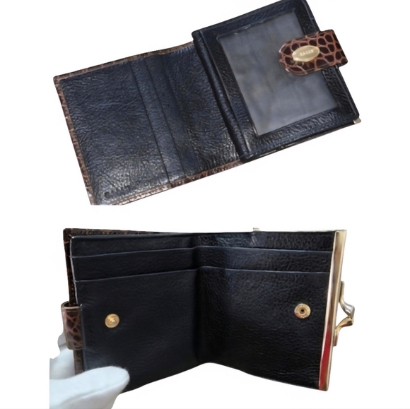 Bally 1980s Black Leather & Croc Embossed Trim Vertical Kelly Bag And Wallet - Picture 9 of 14